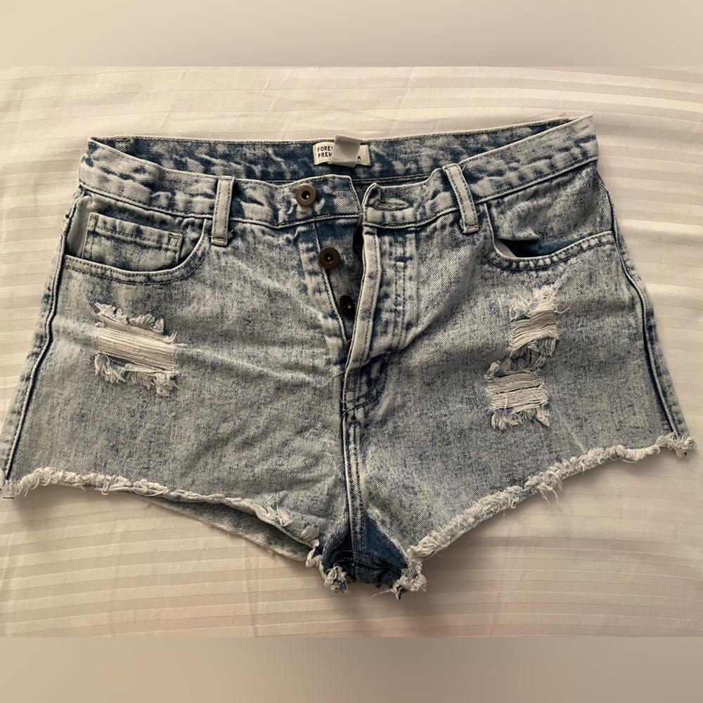 Forever 21 - Premium Denim Distressed High-Wasted Shorts